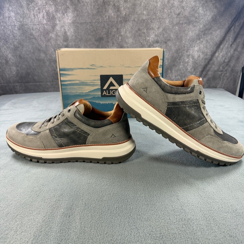 Align Bryce Pietra Grey Taupe Leather Suede Sneakers AL0007838 Mens 13 NEW